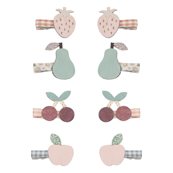gingham hair clips with faux leather fruits