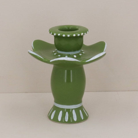Ceramic Candle Holder - Dark Green Fiesta