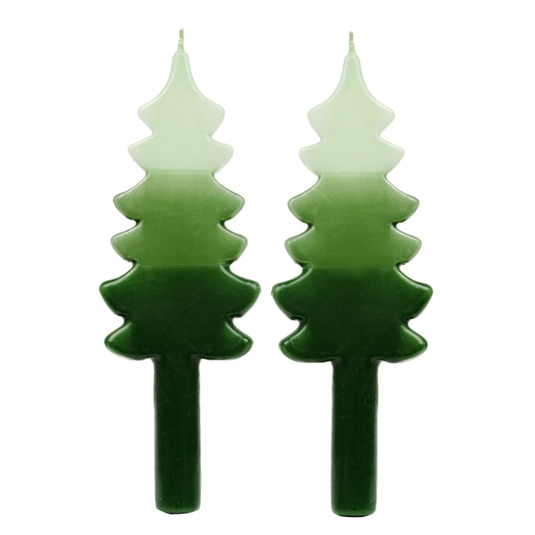 Green ombre dinner candles in christmas tree shape
