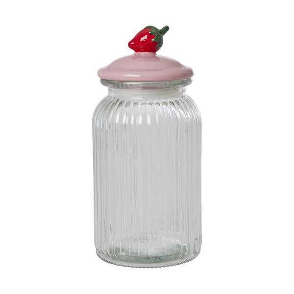 Large Glass Jar With Strawberry  - Pink