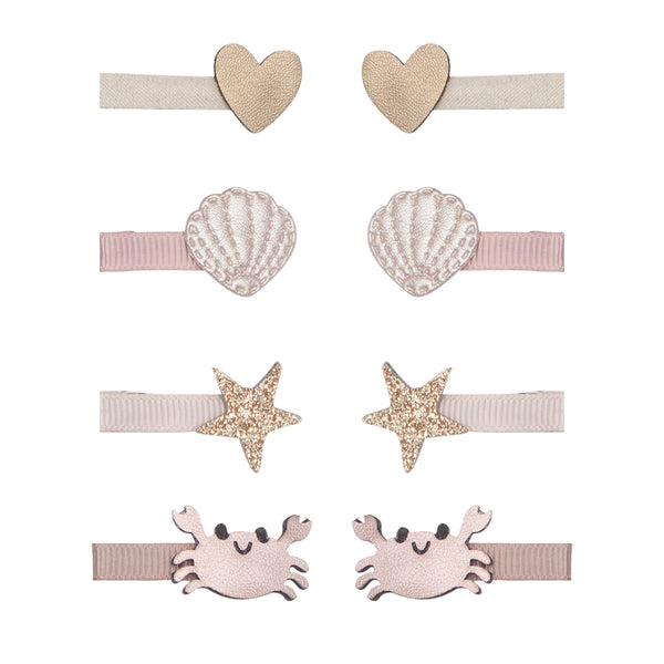 grosgrain covered hair clip with faux leather crab, star, shell and heart