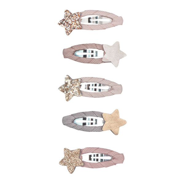 grosgrain covered hair clips with faux leather silver, gold and glittery stars