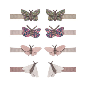 grosgrain covered hair clips with glittery butterflies