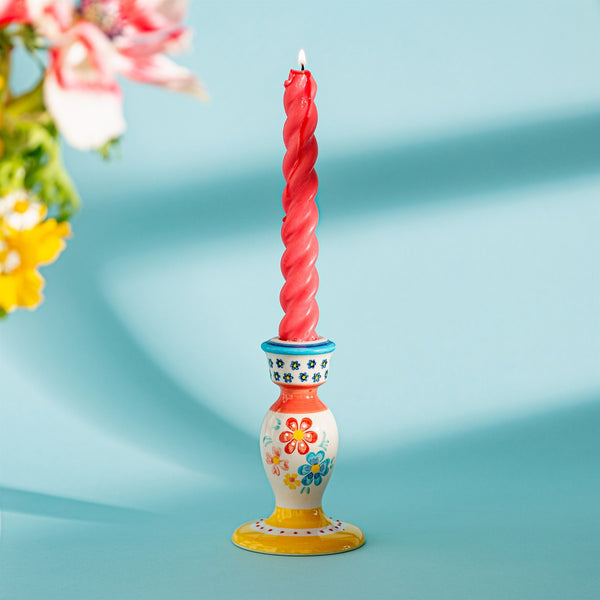 colourful ceramic candle holder with floral prints