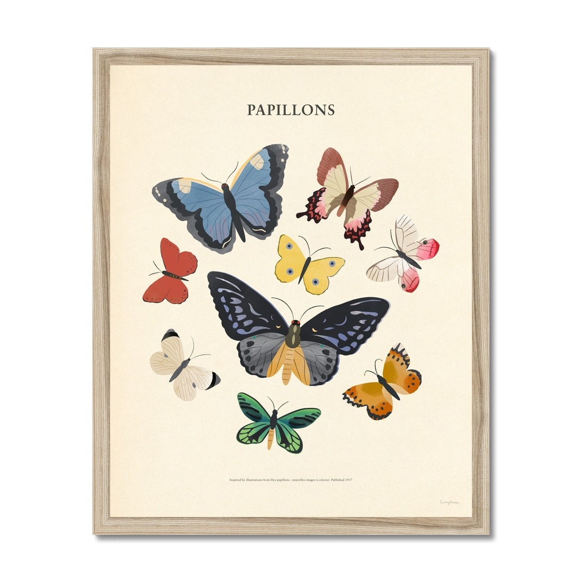 Papillons Butterflies Framde Fine Art Print