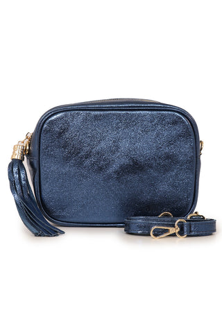 Metallic Midnight Blue Genuine Italian Leather Camera Bag