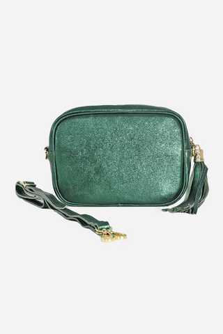 Metallic Green Italian Leather Camera Bag