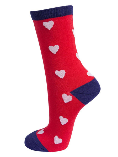 Womens Bamboo Socks Red Love Hearts