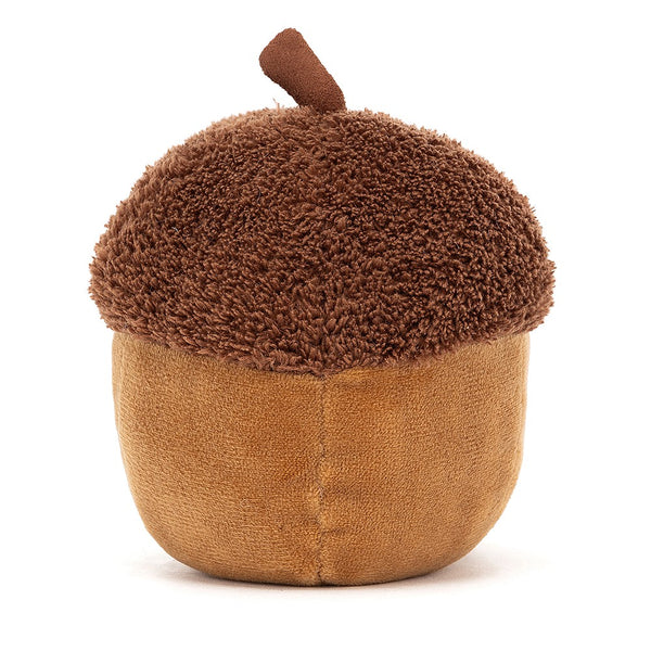 Plush stuffed Acorn Doll made with soft fleece faux fur and corduroy. Smiley face and little legs. Cuddly soft toy.