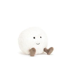 Snowball Cuddly plush toy in cosy cream fleece and grey fur boots with a smiley face
