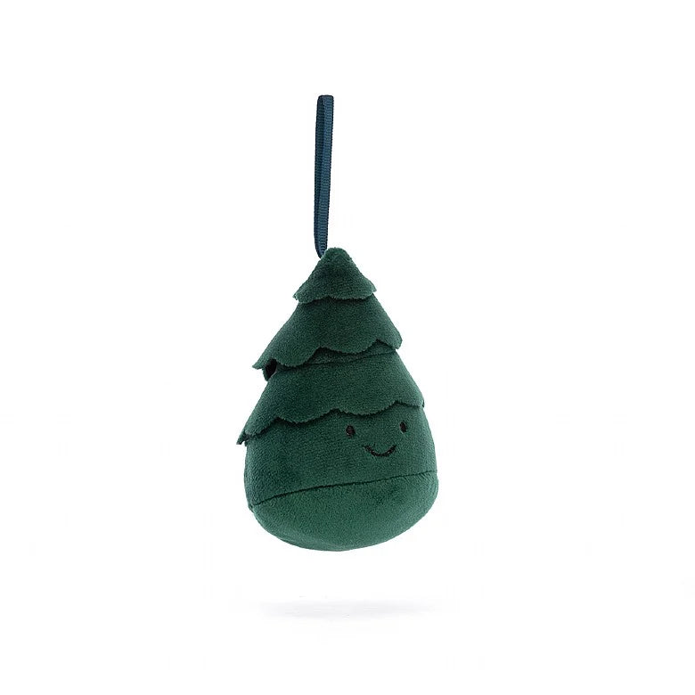 soft velour christmas tree ornament with smiley face in dark green