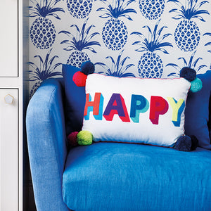 Small Talk HAPPY Embroidered Cushion Multicoloured