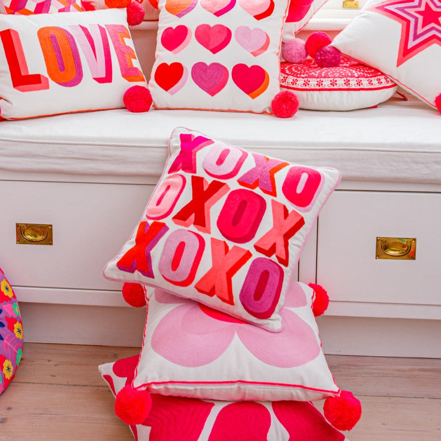 Letterpop XOXO Embroidered Cushion Pinks