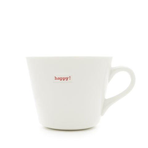 Medium Ceramic White Mug - HAPPY - 350mg