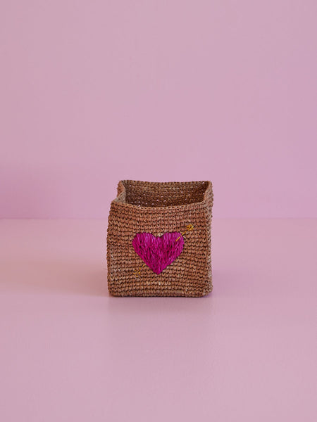 Square Raffia Storage Basket - Red Heart Embroidery