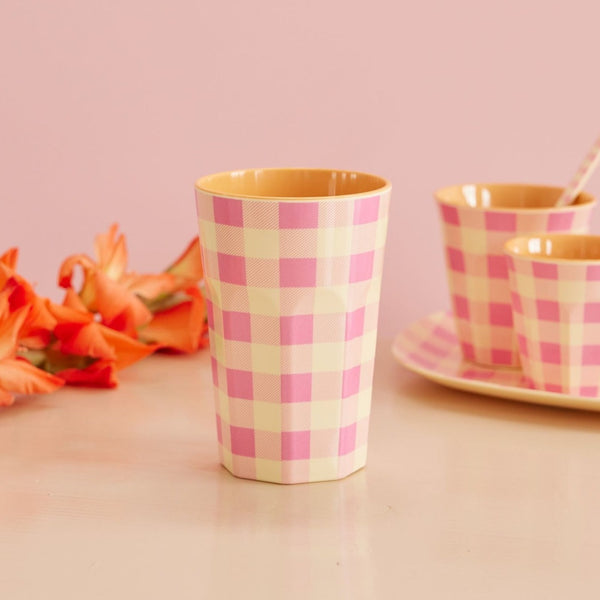 Melamine Cup "Check It Out" Gingham Print - Pink