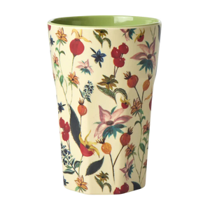 Tall Melamine Cup - Green - Winter Rosebuds Print