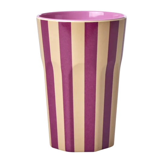 Tall Melamine Cup - Plum - Stripes Print- Tall