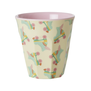 malemine cup with roller skate print in pastel colours outside and pink inside
