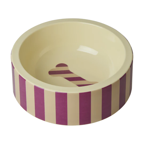 Round Melamine Pet Bowl - Aubergine - Striped Print