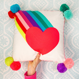 Rainbow Burst with Heart Embroidered Cushion Square