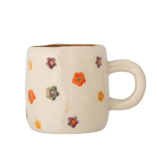 Natural colour stoneware mug with colourful flower print