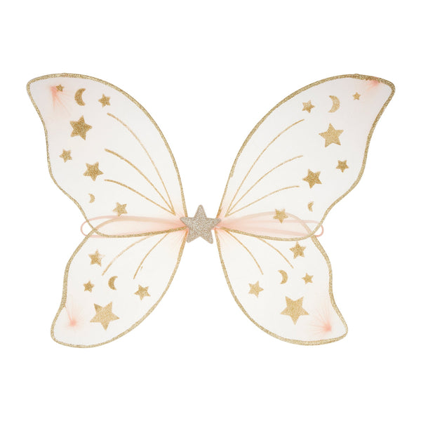 sheer pink mesh buttefly wings with gold moon and stars pattern