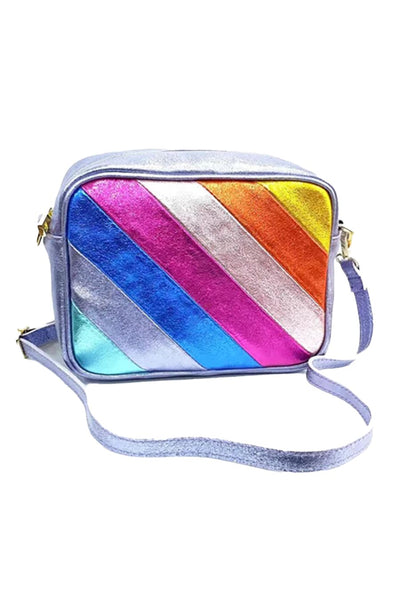 Rainbow Striped Italian Leather Camera Bag