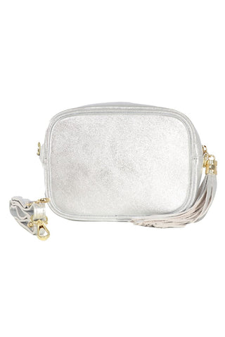 Silver Italian Leather Camera Bag