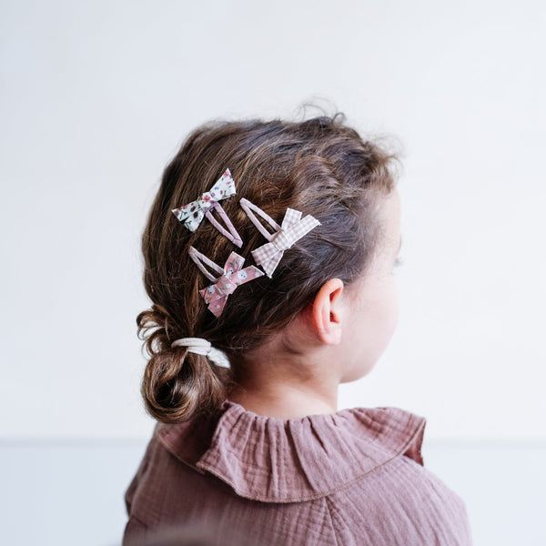 Grosgrain covered hair clips with gingham and floral bow