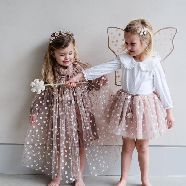 sheer mesh butterfly wings with faux leather daisy flowers