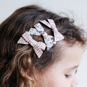 hair clip with gingham and flower bows
