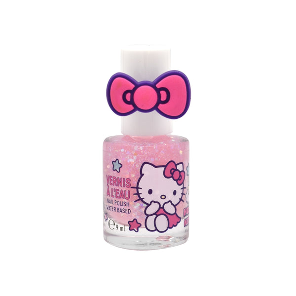 glittery pink nail polish with hello kitty on packaging