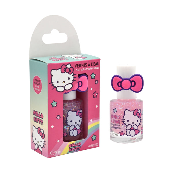 glittery pink nail polish with hello kitty on packaging 