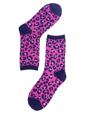 Womens Bamboo Socks Pink Leopard