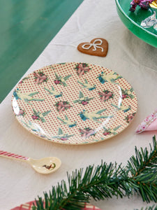 Cream melamine side plate with dove, bow and love heart print