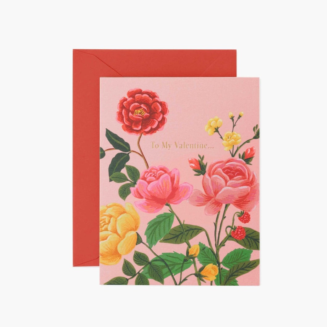 To my velentine greeting card in  pink with rose illustration and red envelope