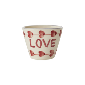 Small Oval Ceramic Espresso Cup in cream with hand painted LOVE and love hearts in red