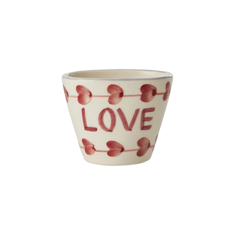 Small Oval Ceramic Espresso Cup in cream with hand painted LOVE and love hearts in red