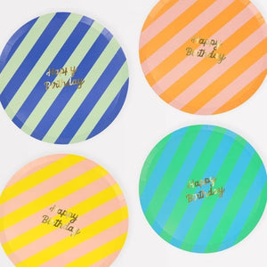 Stripe Happy Birthday Side Plates (x 8)
