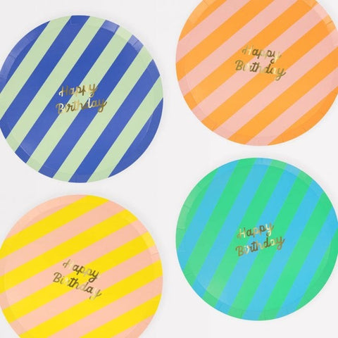 Stripe Happy Birthday Side Plates (x 8)