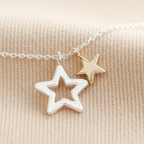 Mixed Metal Double Star Necklace