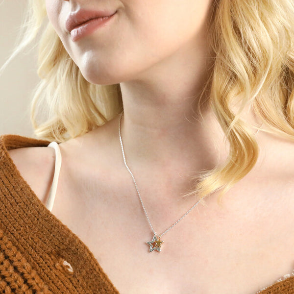 Mixed Metal Double Star Necklace