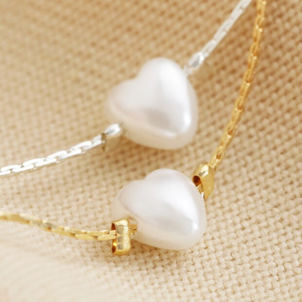 Pearl Heart Charm Bracelet in Silver