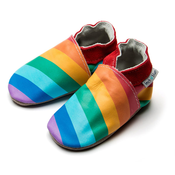 Handmade baby shoes with rainbow stripes