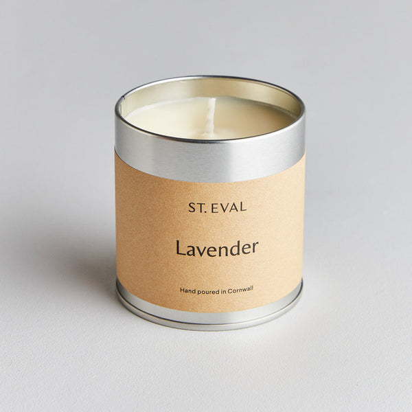 Lavendar scented candle in a silver tin