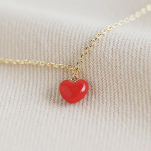 Tiny Red Enamel Heart Necklace