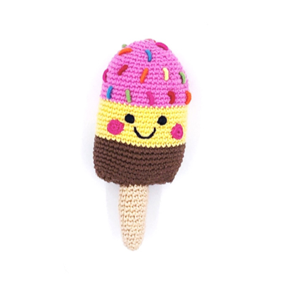 organic cotton ice lolly baby rattle with smiley face