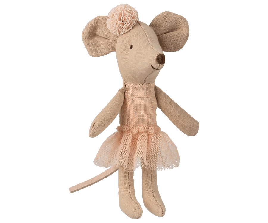 Stuffed little mouse doll made with beige cotton, linen and pink tutu. 