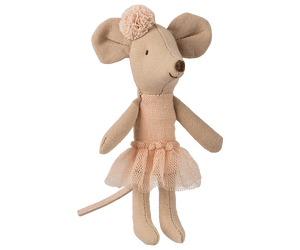Stuffed little mouse doll made with beige cotton, linen and pink tutu. 
